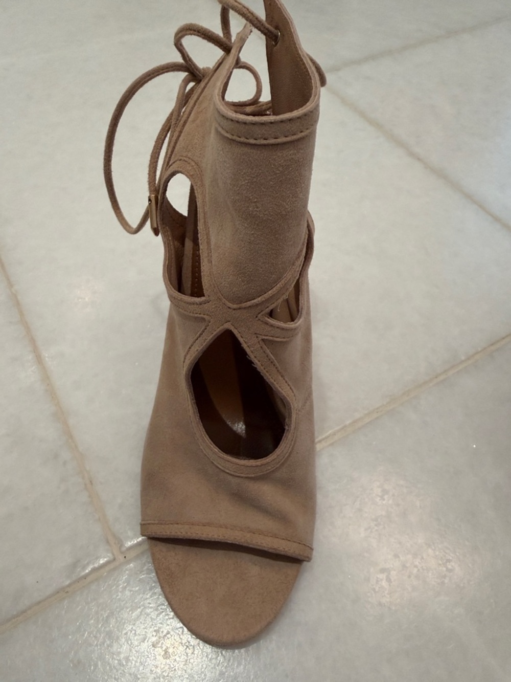Suede Acquazzura NEW Lace-Up Cutout Heels in Taupe